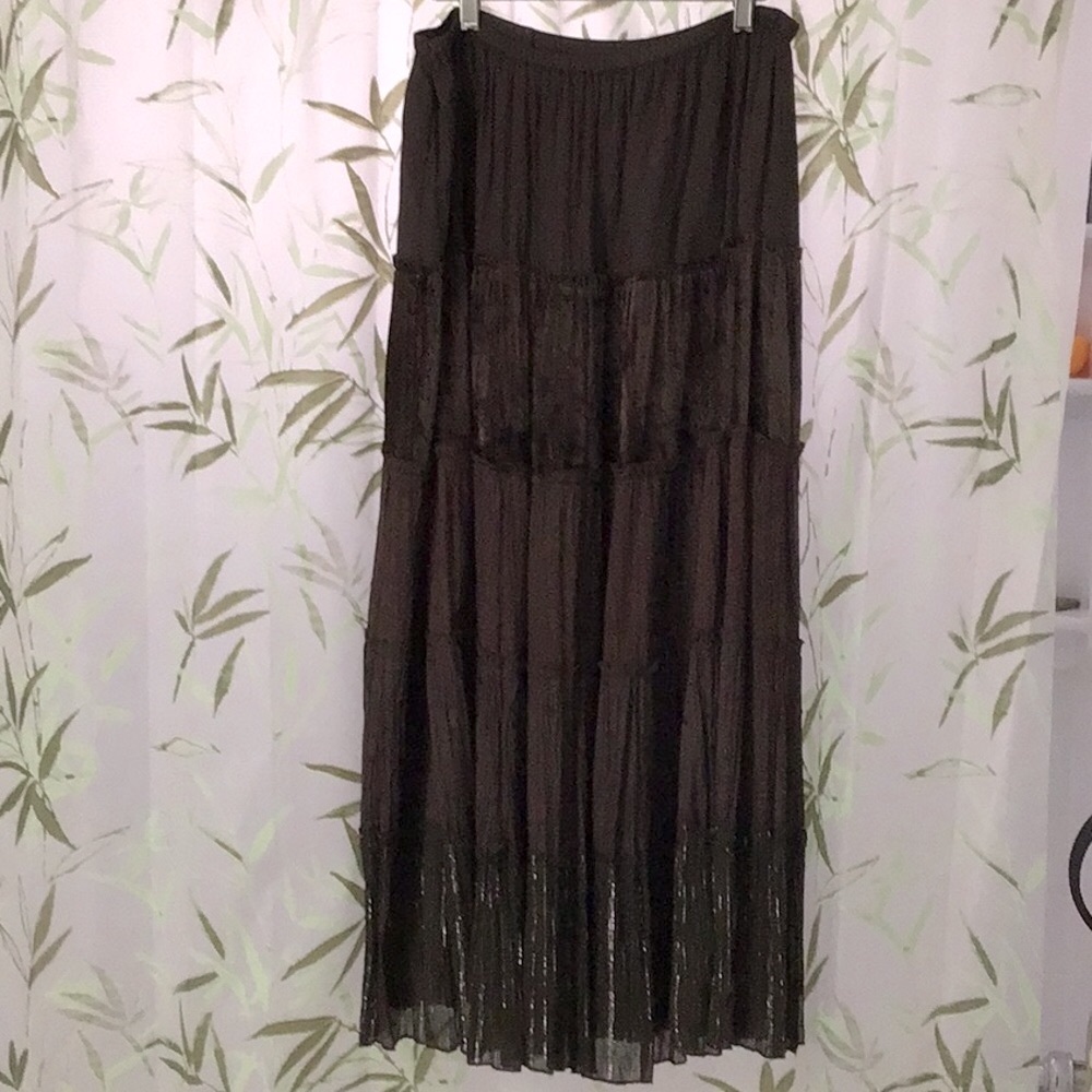 Elegant Chico’s dark brown Tiered Skirt.  Size 1 (10-12)